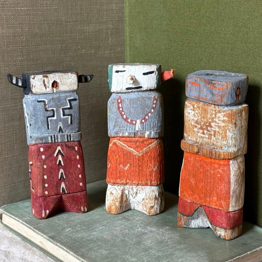 Primitive Carved Wooden Figures • Set of 3 • Folk Art